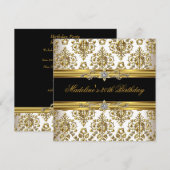 30e verjaardag Damask Gold Floral Black crème jewe Kaart (Voorkant / Achterkant)