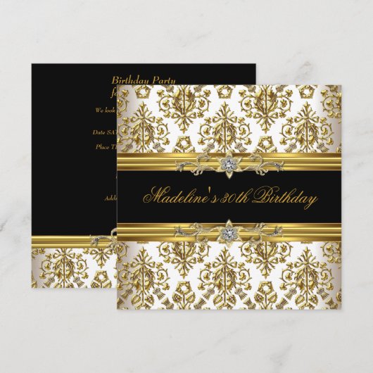 30e verjaardag Damask Gold Floral Black crème jewe Kaart (Voorkant / Achterkant)
