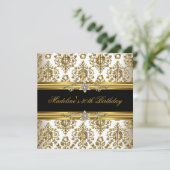 30e verjaardag Damask Gold Floral Black crème jewe Kaart (Staand voorkant)