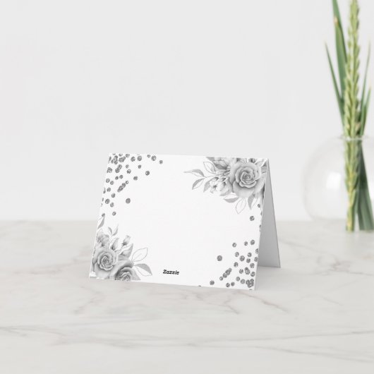 30e verjaardag dank u zilveren bloemige glitter bedankkaart (Achterkant)