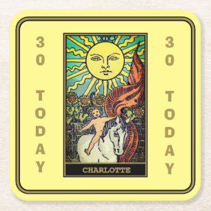 30e verjaardag   De Sun Tarot Kaart naam geel Kartonnen Onderzetters