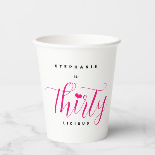 30e verjaardag Dertig Dertigledige roze tekst Papieren Bekers (Voorkant)