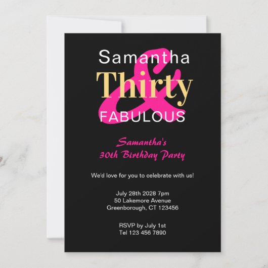 30e verjaardag Dertig en Fabulous Party Kaart (Voorkant)