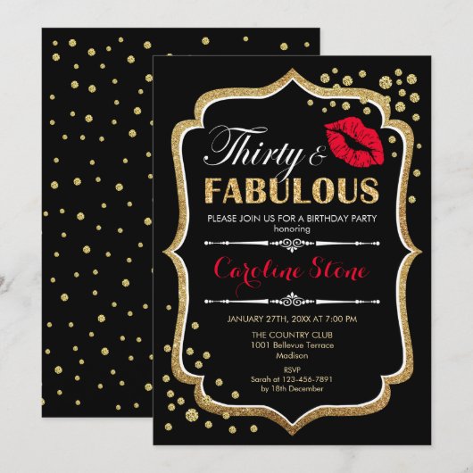 30e verjaardag - Dertig Fabulous Goud Zwart Rood Kaart (Voorkant / Achterkant)