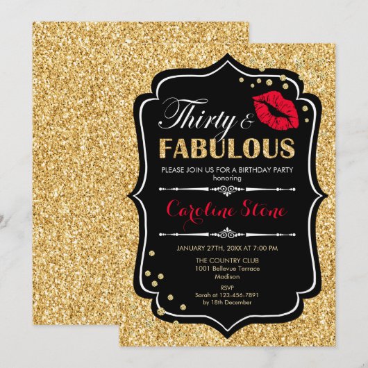 30e verjaardag - Dertig Fabulous Goud Zwart Rood Kaart (Voorkant / Achterkant)