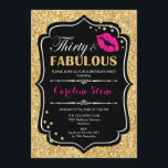30e verjaardag - Dertig Fabulous Goud Zwart Roze Kaart<br><div class="desc">Uitnodiging voor 30e verjaardag. Elegant zwart wit design met faux glitter goud. Beschikt over roze lippen kus,  confetti en script lettertype. Perfect voor een elegant verjaardagsfeestje. Dertig Fabulous! Stuur me een bericht als je verder moet worden aangepast.</div>