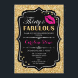 30e verjaardag - Dertig Fabulous Goud Zwart Roze Kaart<br><div class="desc">Uitnodiging voor 30e verjaardag. Elegant zwart wit design met faux glitter goud. Beschikt over roze lippen kus,  confetti en script lettertype. Perfect voor een elegant verjaardagsfeestje. Dertig Fabulous! Stuur me een bericht als je verder moet worden aangepast.</div>