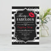 30e verjaardag - Dertig Fabulous Zwart Rood Zilver Kaart (Staand voorkant)