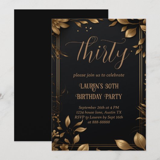 30e verjaardag Dertig Modern Eenvoudig Zwart en Go Kaart (Voorkant / Achterkant)