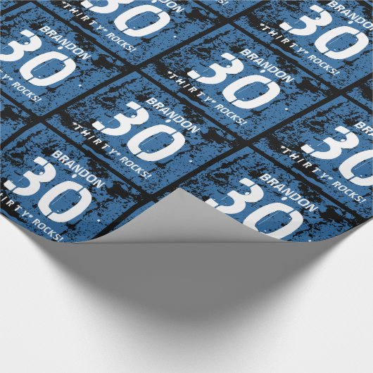 30e verjaardag Dertig Rocks BLUE Grunge Pattern F3 Cadeaupapier (Hoek)
