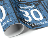 30e verjaardag Dertig Rocks BLUE Grunge Pattern F3 Cadeaupapier (Rol Hoek)