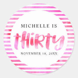 30e verjaardag Dertig roze Waterverf was Moderne Ronde Sticker