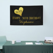 30e verjaardag Dertig zwarte en Faux Gold Heart Spandoek (Beurs)