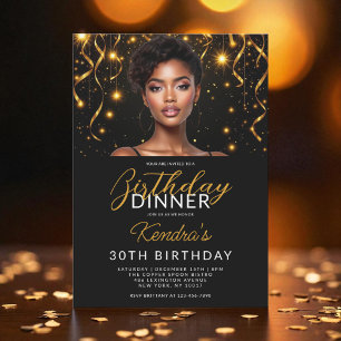 30e verjaardag Diner Goud en Zwart Foto Kaart