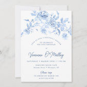 30e Verjaardag Dinner Party Dusty Blue Roos Floral Kaart (Voorkant)