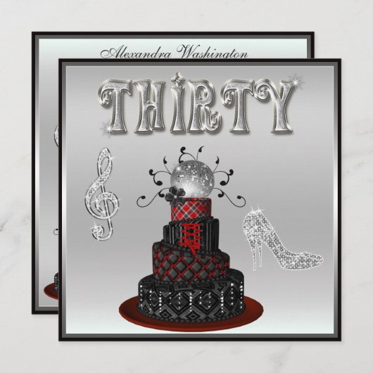 30e verjaardag Disco Diva Cake Silver Sparkle Heel Kaart (Voorkant / Achterkant)