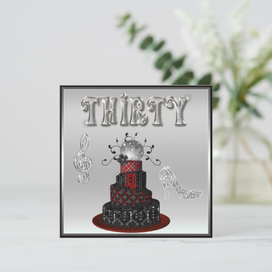 30e verjaardag Disco Diva Cake Silver Sparkle Heel Kaart (Staand voorkant)