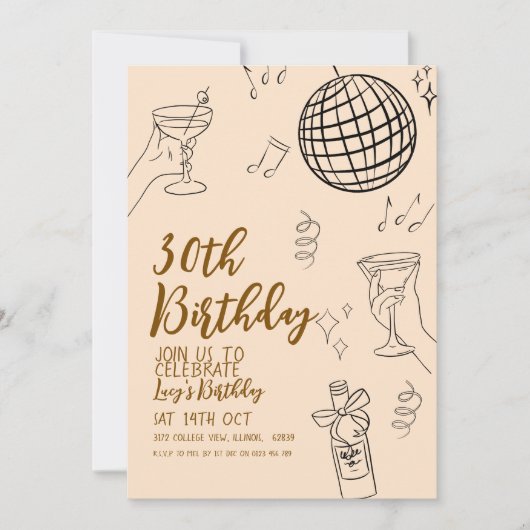 30e verjaardag Discobal en cocktails Kaart (Voorkant)