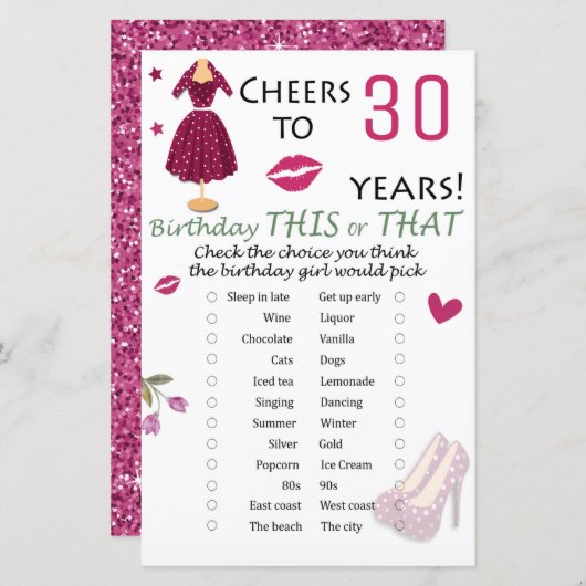 30e verjaardag Dit of dat spel (Voorkant / Achterkant)