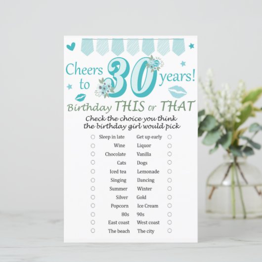 30e verjaardag Dit of dat spel (Staand voorkant)