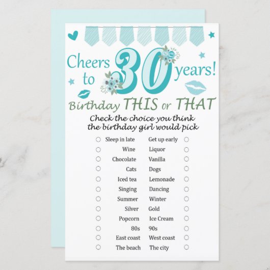 30e verjaardag Dit of dat spel (Voorkant / Achterkant)