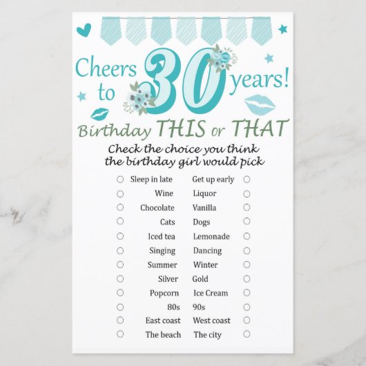 30e verjaardag Dit of dat spel (Voorkant)