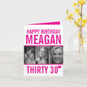 30e verjaardag drie foto's heet roze en witte kaar kaart (Gele Bloem)