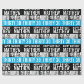 30e verjaardag drie foto's zwart hemelsblauw gestr cadeaupapier (Vlak)