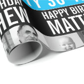 30e verjaardag drie foto's zwart hemelsblauw gestr cadeaupapier (Rol Hoek)