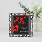 30e verjaardag Elegant Asian Red Flowers White Kaart (Staand voorkant)