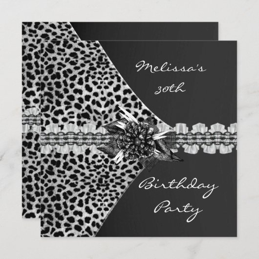 30e verjaardag Elegant Black Grey Leopard Frilly Kaart (Voorkant / Achterkant)