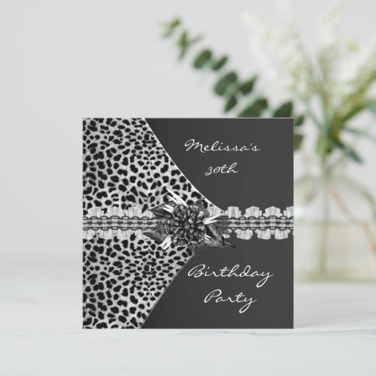 30e verjaardag Elegant Black Grey Leopard Frilly Kaart (Staand voorkant)