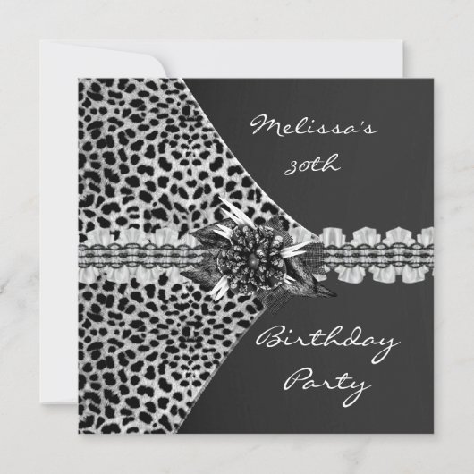 30e verjaardag Elegant Black Grey Leopard Frilly Kaart (Voorkant)