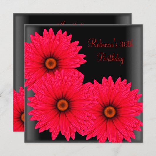 30e verjaardag Elegant Black Red Flowers Kaart (Voorkant / Achterkant)