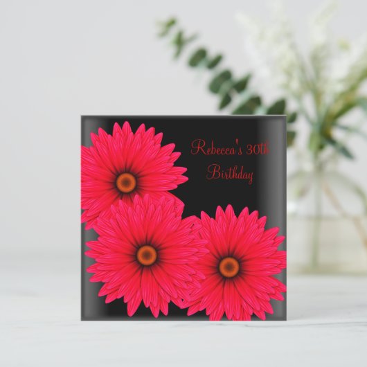 30e verjaardag Elegant Black Red Flowers Kaart (Staand voorkant)