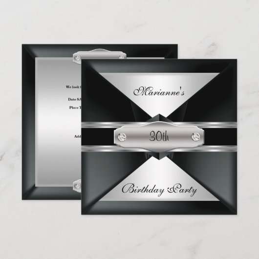 30e verjaardag Elegant Black Silver op zilver Kaart (Voorkant / Achterkant)