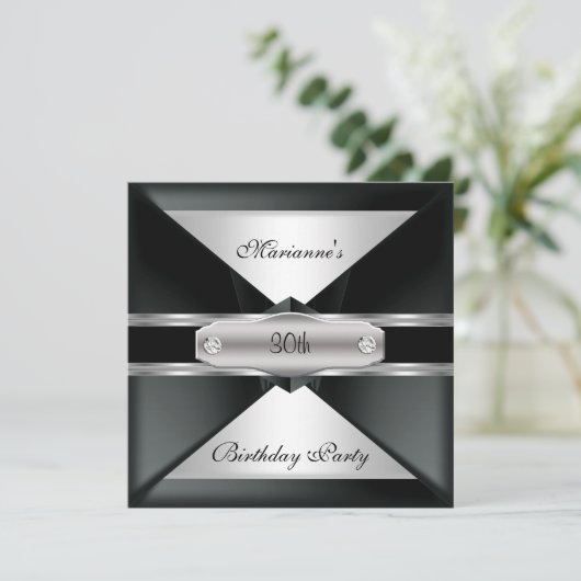 30e verjaardag Elegant Black Silver op zilver Kaart (Staand voorkant)