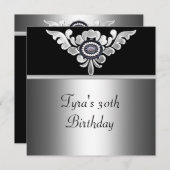 30e verjaardag Elegant Black Silver White Jewel Kaart (Voorkant / Achterkant)
