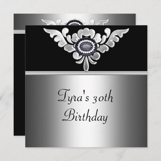 30e verjaardag Elegant Black Silver White Jewel Kaart (Voorkant / Achterkant)