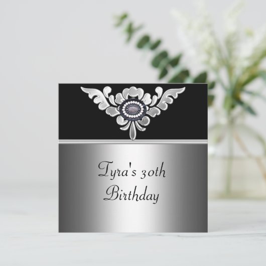 30e verjaardag Elegant Black Silver White Jewel Kaart (Staand voorkant)