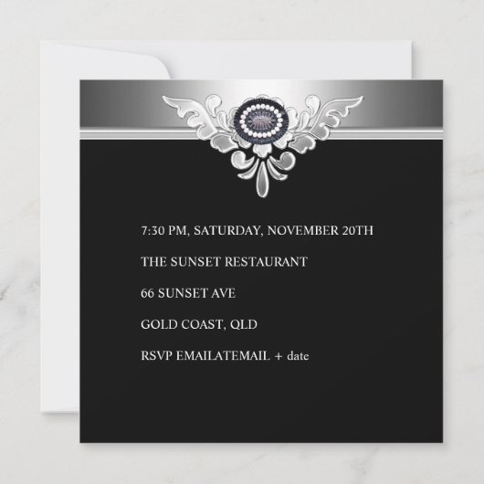 30e verjaardag Elegant Black Silver White Jewel Kaart (Achterkant)