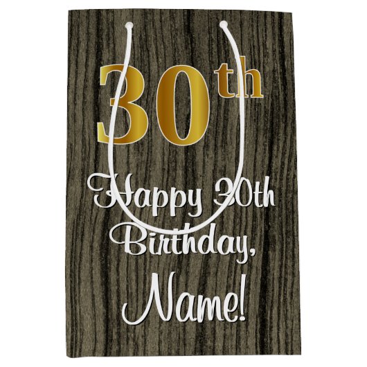 30e verjaardag: Elegant Faux Gold Look #, Faux Woo Medium Cadeauzakje (Voorkant)