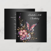 30e verjaardag Elegant Floral Butterfly Black Kaart (Voorkant / Achterkant)