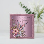 30e verjaardag Elegant Floral Butterfly roze Kaart (Staand voorkant)