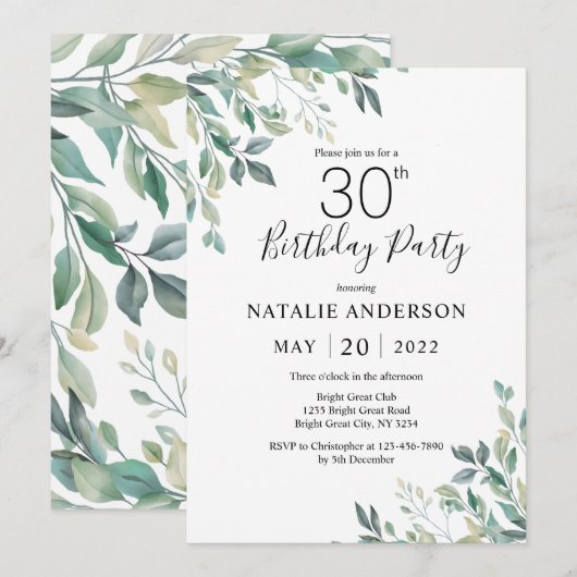 30e verjaardag Elegant Green Eucalyptus Greenery Kaart (Voorkant / Achterkant)