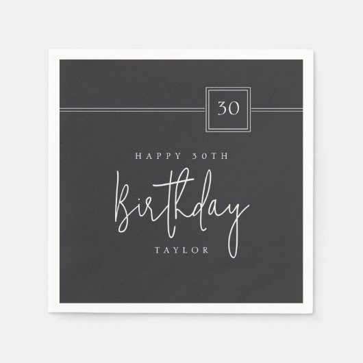 30e verjaardag Elegant minimalistisch plat zwart Servet (Voorkant)