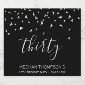 30e verjaardag Elegant Modern Black Silver Confett Sparkling Wijnetiket (Enkel label)