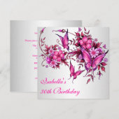 30e verjaardag Elegant Pink Floral Butterfly White Kaart (Voorkant / Achterkant)