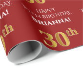 30e verjaardag: Elegant, rood, Faux Gold Kijk Cadeaupapier (Rol Hoek)