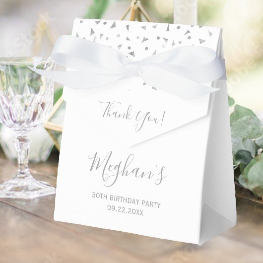 30e verjaardag Elegant Silver Confetti White Bedankdoosjes